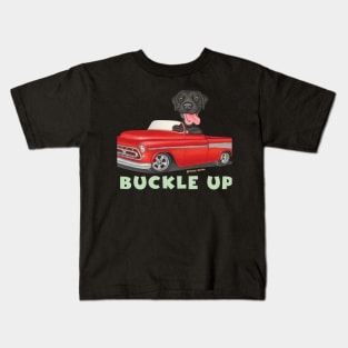 Cute Black labrador Retriever driving Classic Red Truck Kids T-Shirt